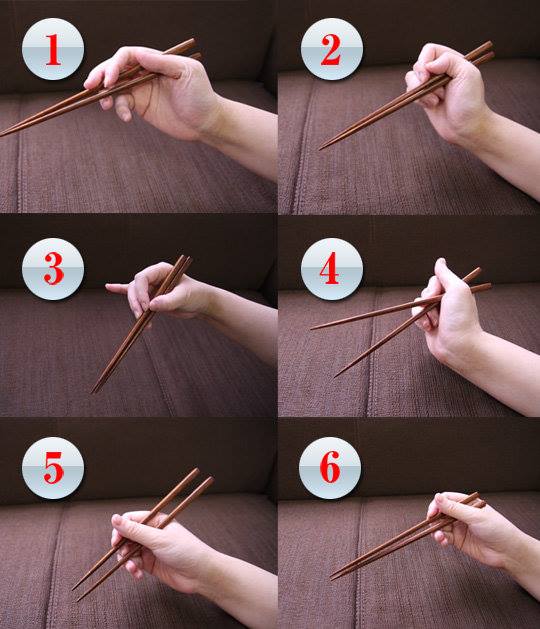 Different styles of holding shop chopsticks