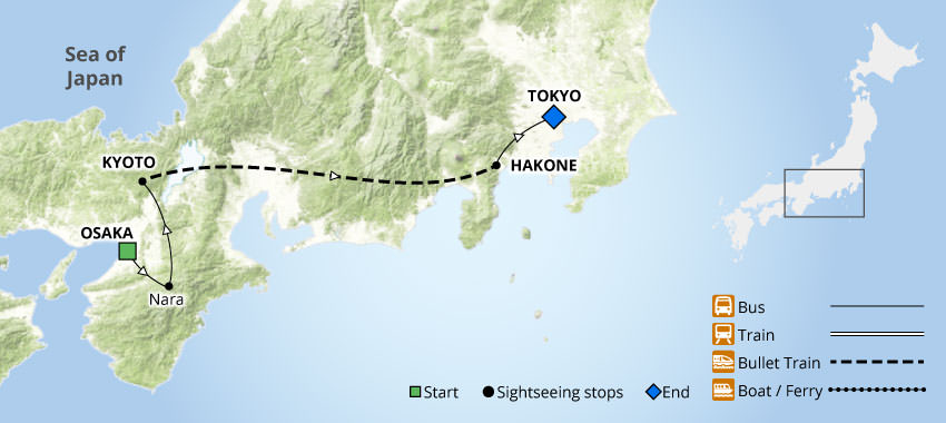 Golden Route of Japan Tour Map
