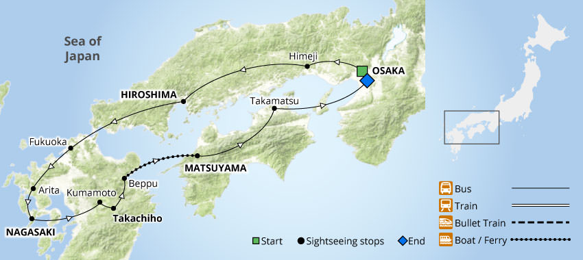 Southern Japan Tour Map