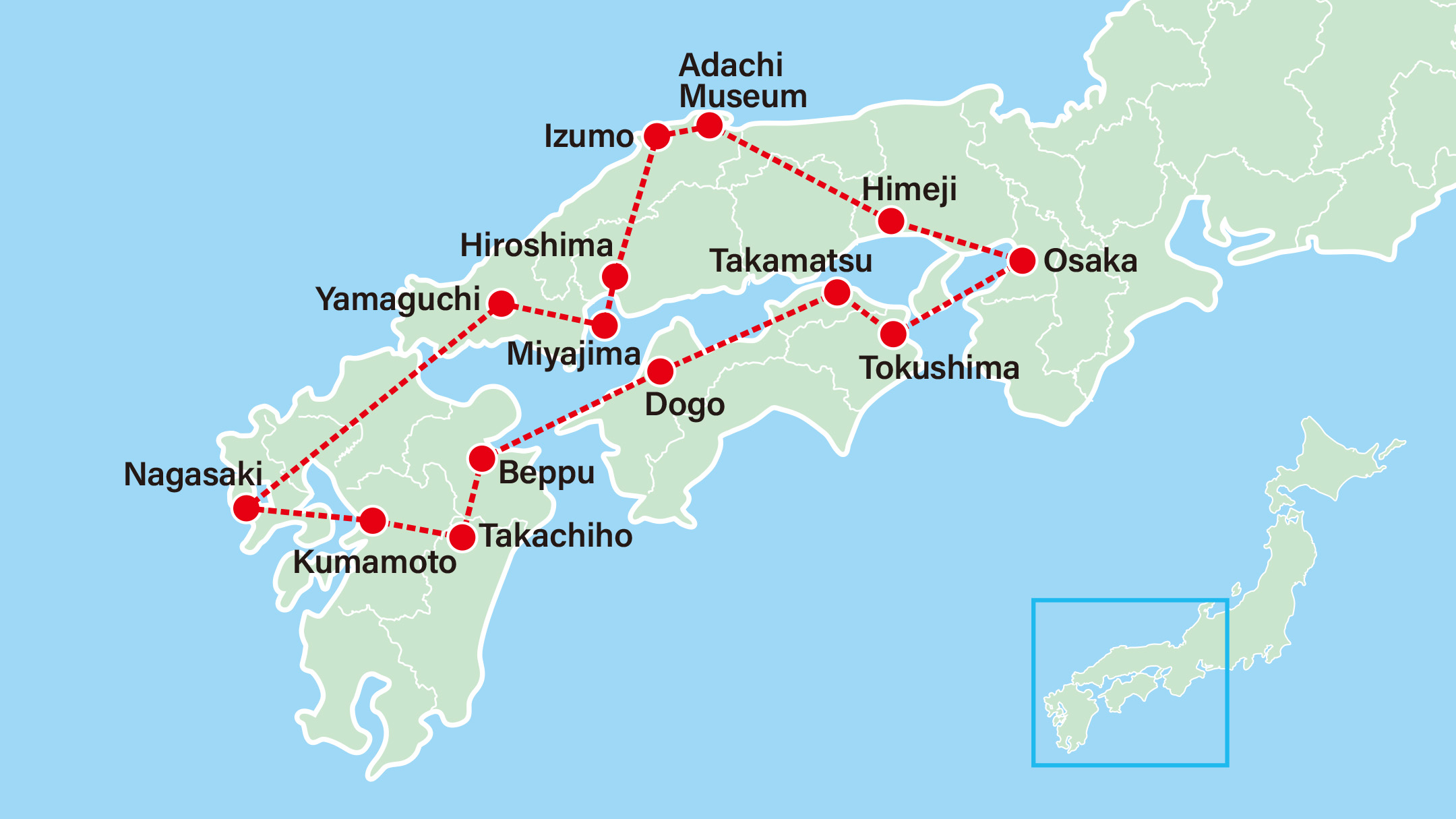 Southern Japan Tour Map